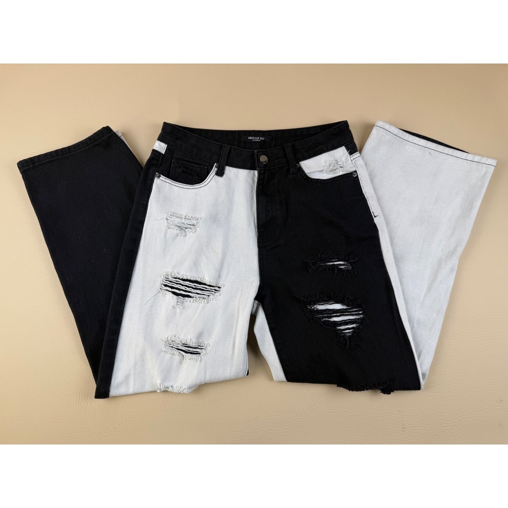 Streetwear Split Leg Distressed Jeans Medium American Bazi